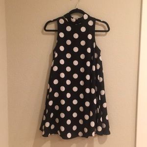 J by JOA - Black and White Polka Dot High Neck  Dress - XS
